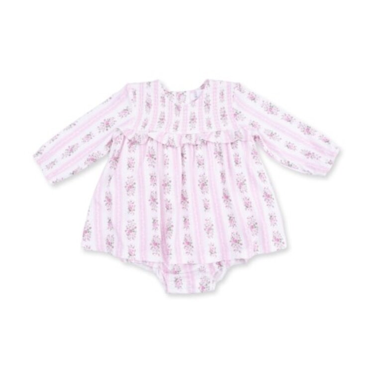 Angel Dear Bella Rose Stripe - Long Sleeve Smocked Ruffle Bubble with Skirt