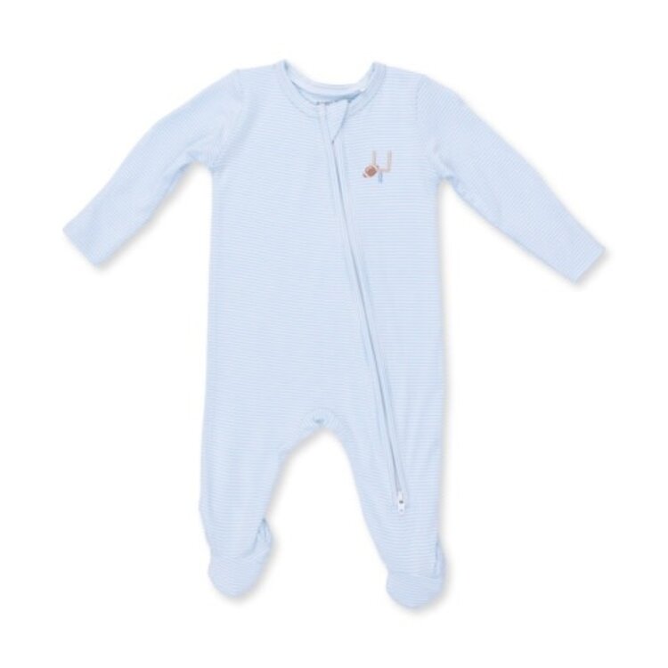 Angel Dear Football Blue Micro Stripe - 2 Way Zipper Footie
