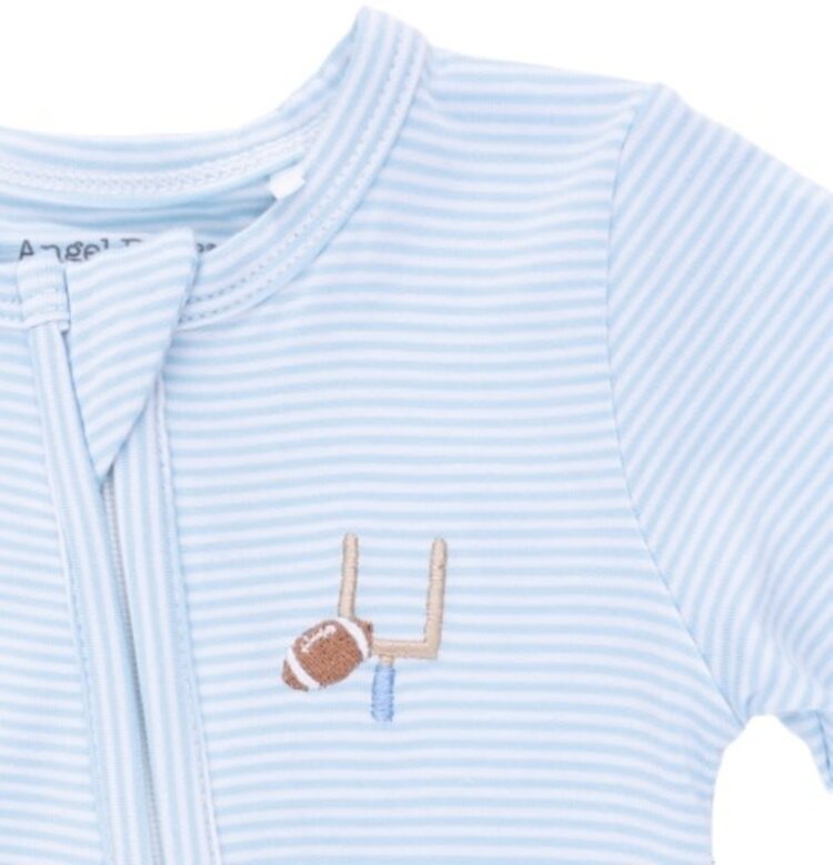 Angel Dear Football Blue Micro Stripe - 2 Way Zipper Footie