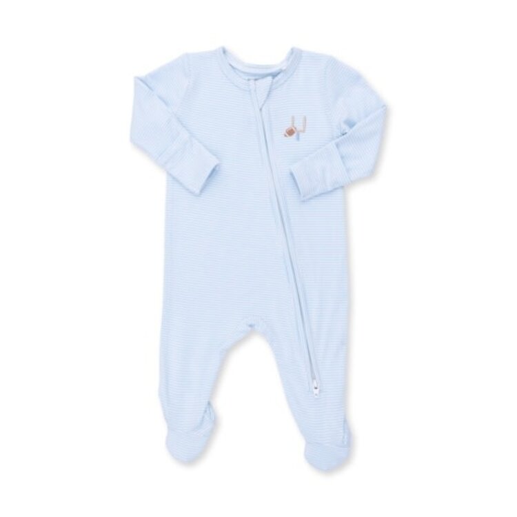Angel Dear Football Blue Micro Stripe - 2 Way Zipper Footie