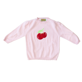 Luigi Kids Pink Cherry Scalloped Neck Sweater