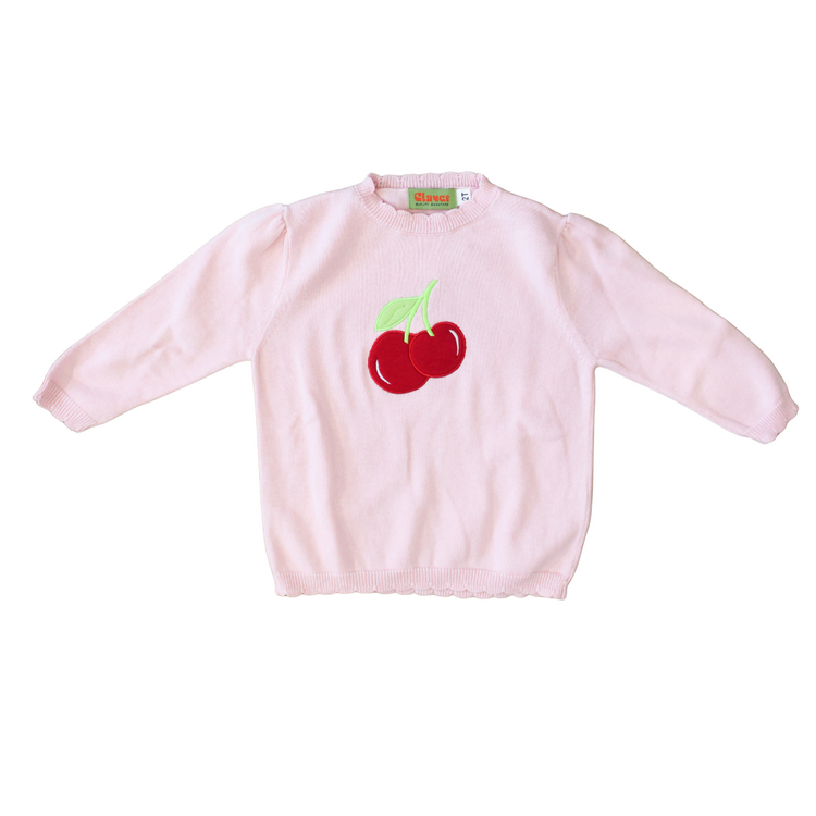 Luigi Kids Pink Cherry Scalloped Neck Sweater