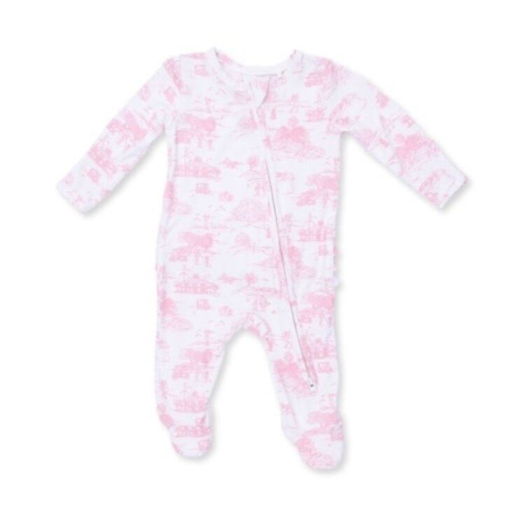 Angel Dear Golf Toile Pink - 2 Way Ruffle Back Zipper Footie