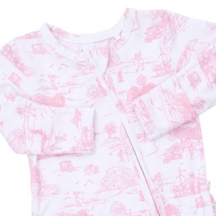 Angel Dear Golf Toile Pink - 2 Way Ruffle Back Zipper Footie
