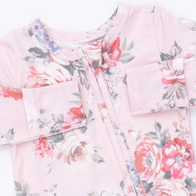 Angel Dear Painterly Rose Bouquets Ruffle Zipper Footie