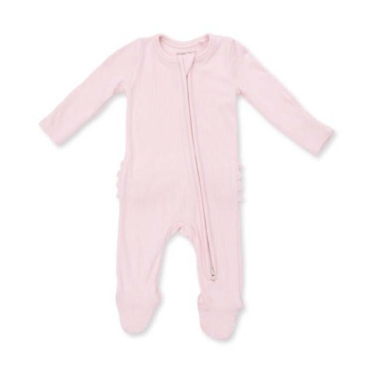 Angel Dear Solid Veiled Pink Rib Zipper Footie