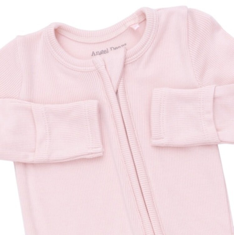 Angel Dear Solid Veiled Pink Rib Zipper Footie