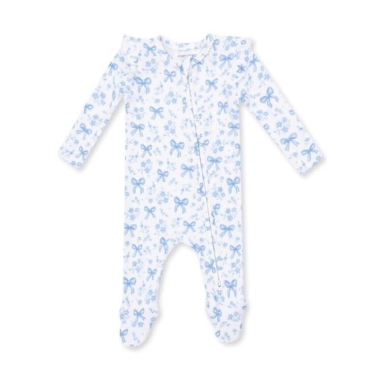 Angel Dear Blue Bows and Flowers Zipper Footie