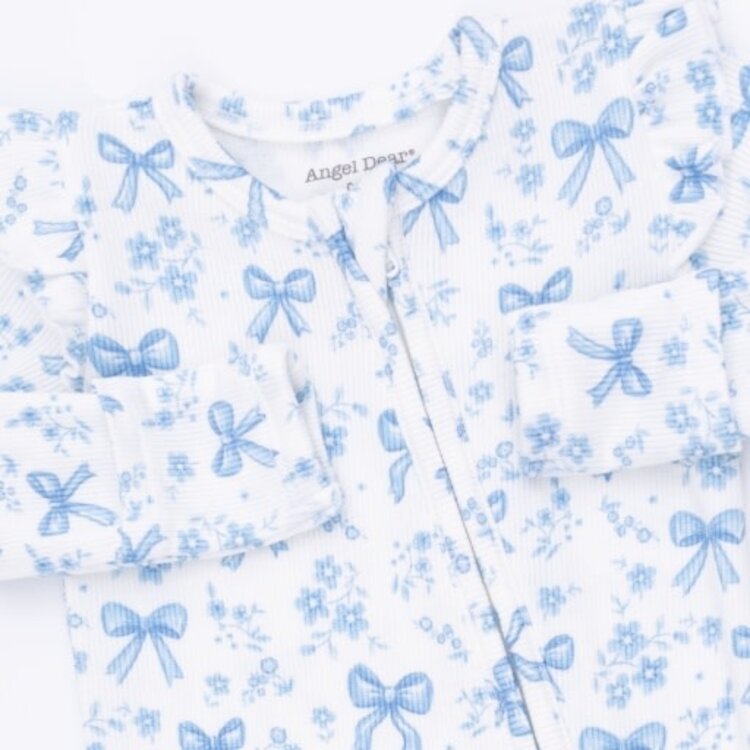 Angel Dear Blue Bows and Flowers Zipper Footie