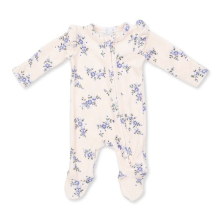 Angel Dear Sweet Hanna Floral Velour - 2 Way Ruffle Sleeve Zipper Footie