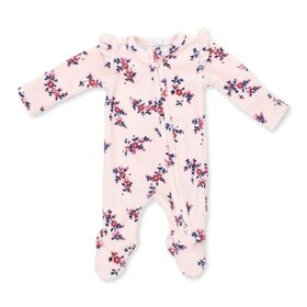 Angel Dear Nora Floral Velour - 2 Way Ruffle Sleeve Zipper Footie