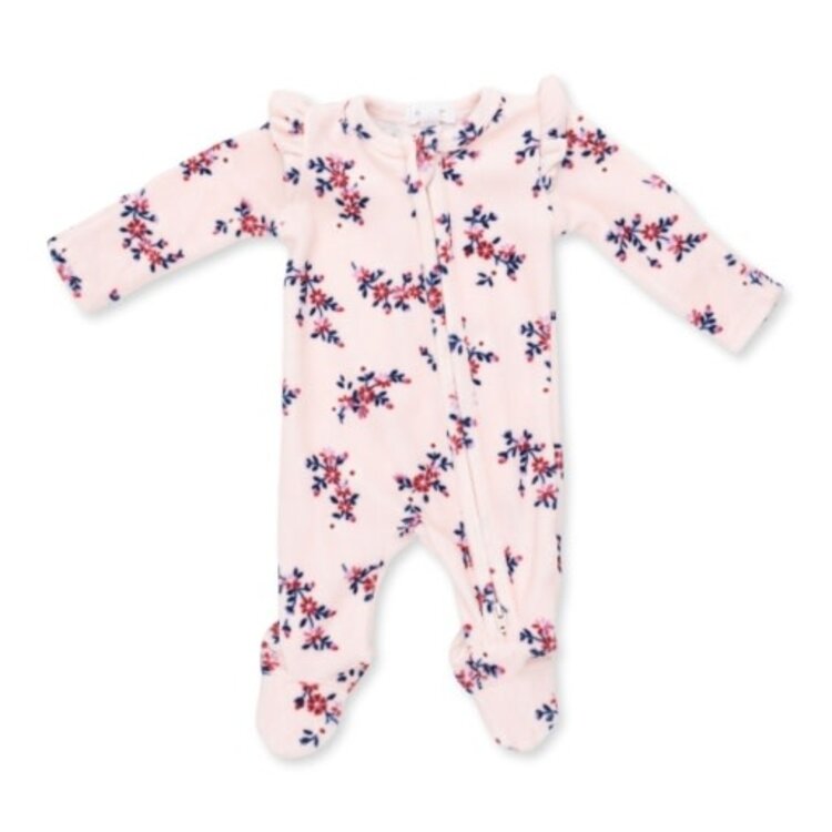 Angel Dear Nora Floral Velour - 2 Way Ruffle Sleeve Zipper Footie