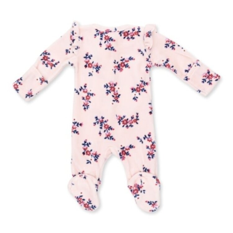 Angel Dear Nora Floral Velour - 2 Way Ruffle Sleeve Zipper Footie