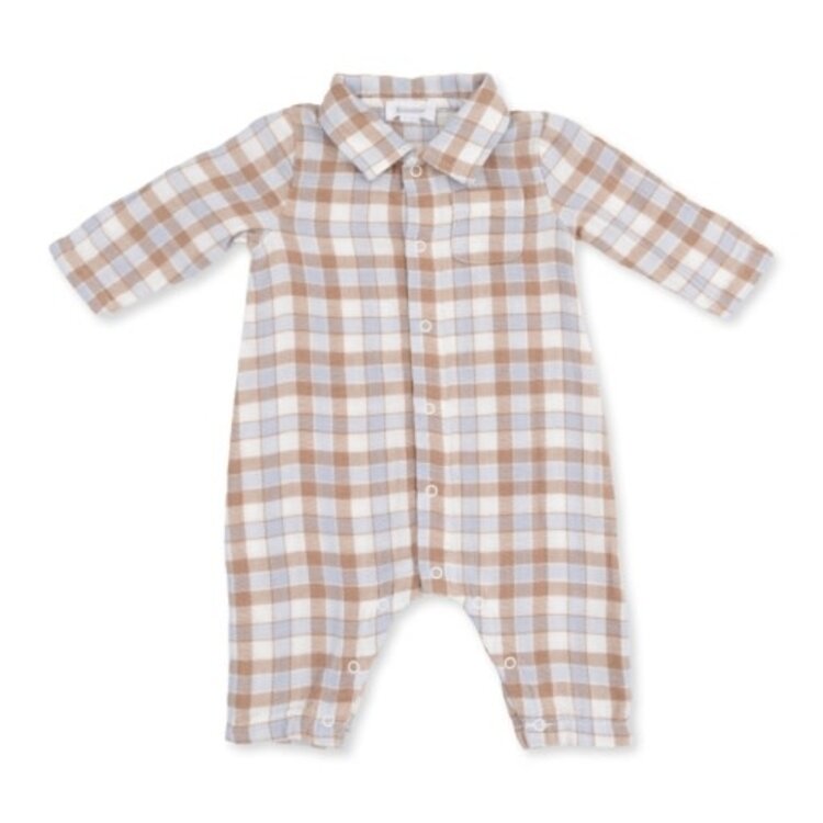 Angel Dear Western Plaid Polo Button Down Romper