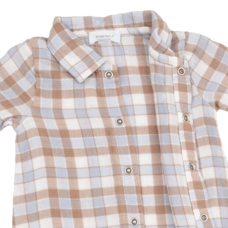 Angel Dear Western Plaid Polo Button Down Romper