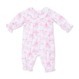 Angel Dear Golf Toile Pink Smocked Romper