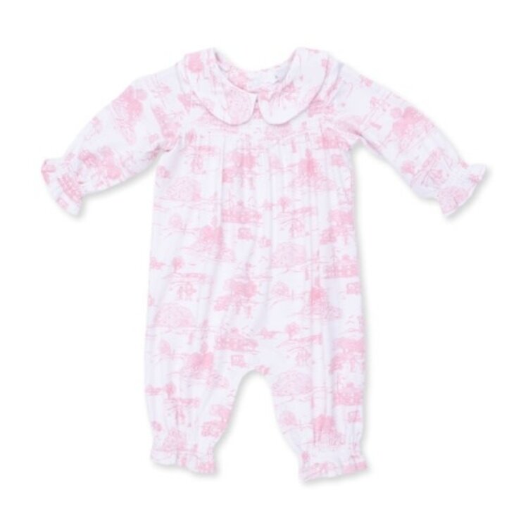 Angel Dear Golf Toile Pink Smocked Romper