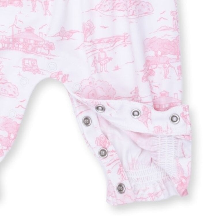 Angel Dear Golf Toile Pink Smocked Romper