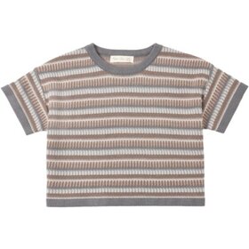 Rylee + Cru LLC Dusty Blue Multi Stripe Boxy Crop Knit Tee