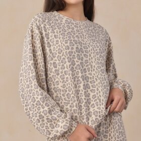 Rylee + Cru LLC Blue Leopard Oversized Sweatshirt