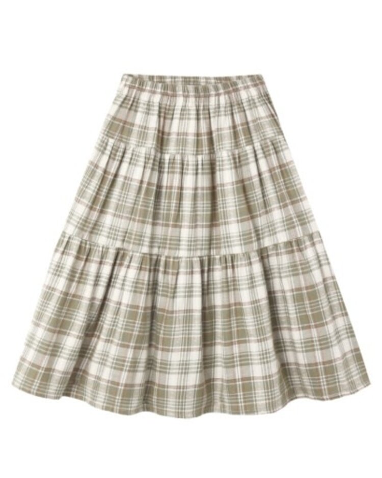 Rylee + Cru LLC Olive Plaid Dobby Tiered Skirt