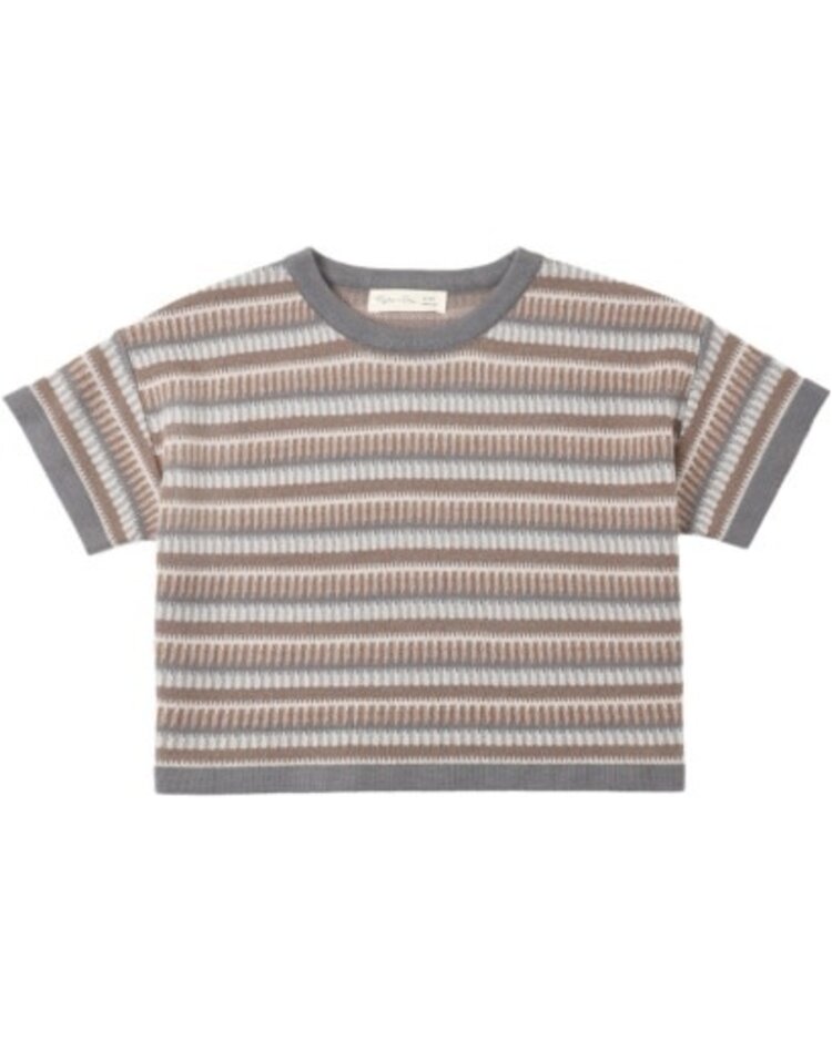 Rylee + Cru LLC Dusty Blue Multi Stripe Boxy Crop Knit Tee
