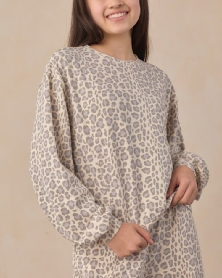 Rylee + Cru LLC Blue Leopard Oversized Sweatshirt