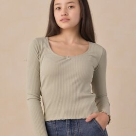 Rylee + Cru LLC Sage Ribbed Long Sleeve Knit Tee