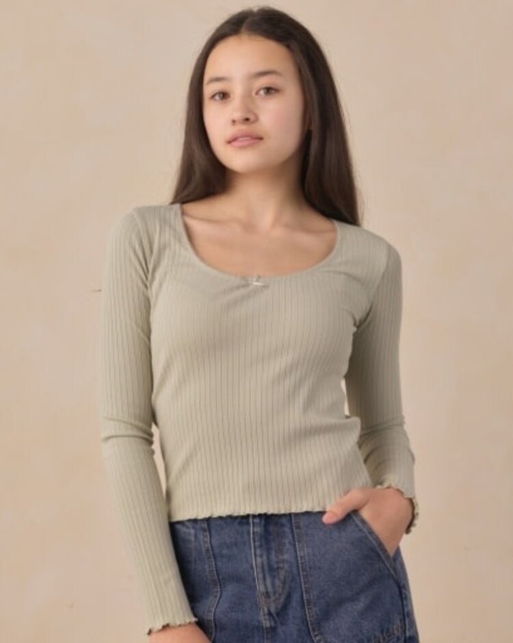 Rylee + Cru LLC Sage Ribbed Long Sleeve Knit Tee