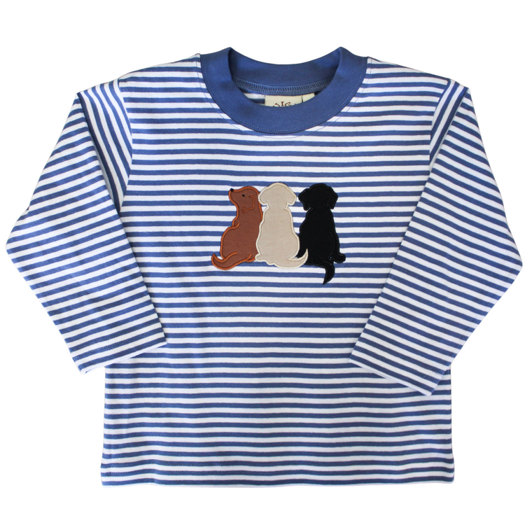 Luigi Kids Blue Stripe Three Dogs LS Shirt