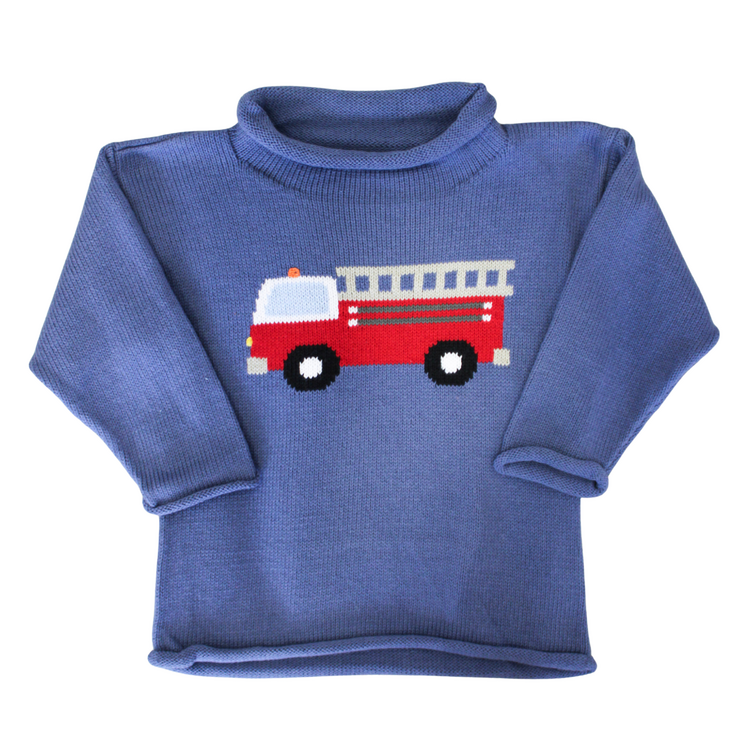 Luigi Kids Steel Blue Firetruck Roll Neck Sweater