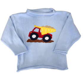 Luigi Kids Light Blue Dump Truck Roll Neck Sweater