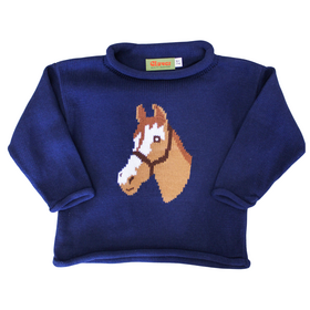 Luigi Kids Navy Horse Roll Neck Sweater