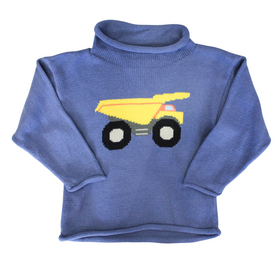 Luigi Kids Steel Blue Dump Truck Roll Neck Sweater