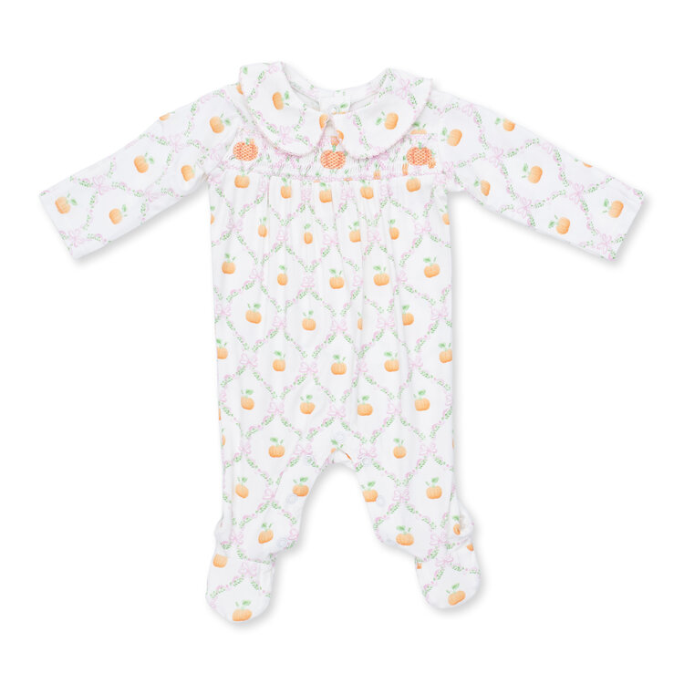 Angel Dear Pretty Pumpkin Trellis Smocked Footie