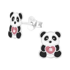 Lily Nily Pink Heart Panda Crystal Stud Earrings