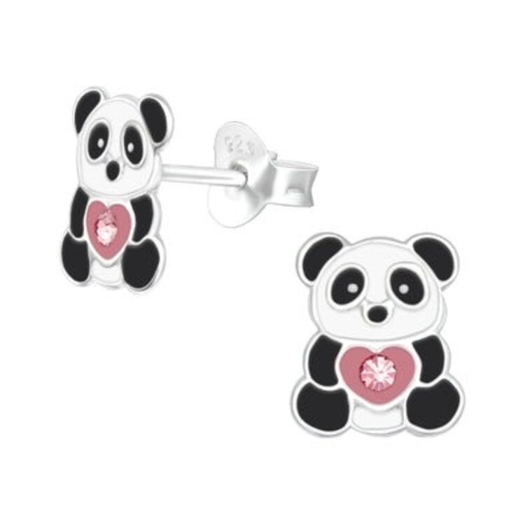 Lily Nily Pink Heart Panda Crystal Stud Earrings