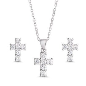 Lily Nily Cross Pendant & Earring Set SS