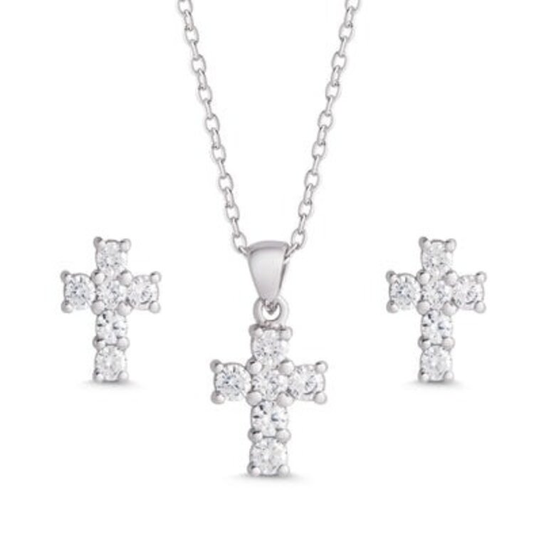 Lily Nily Cross Pendant & Earring Set SS