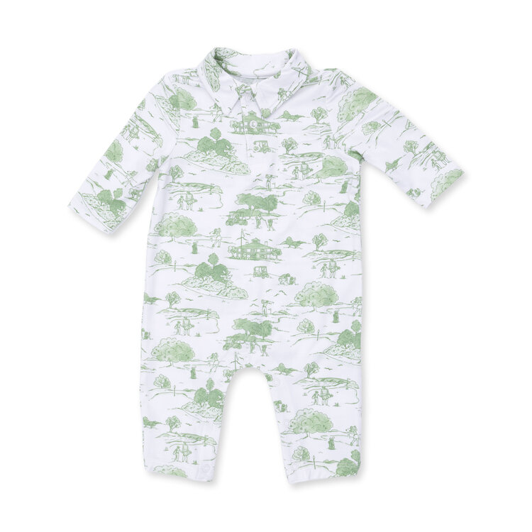 Angel Dear Golf Toile Green Polo Romper