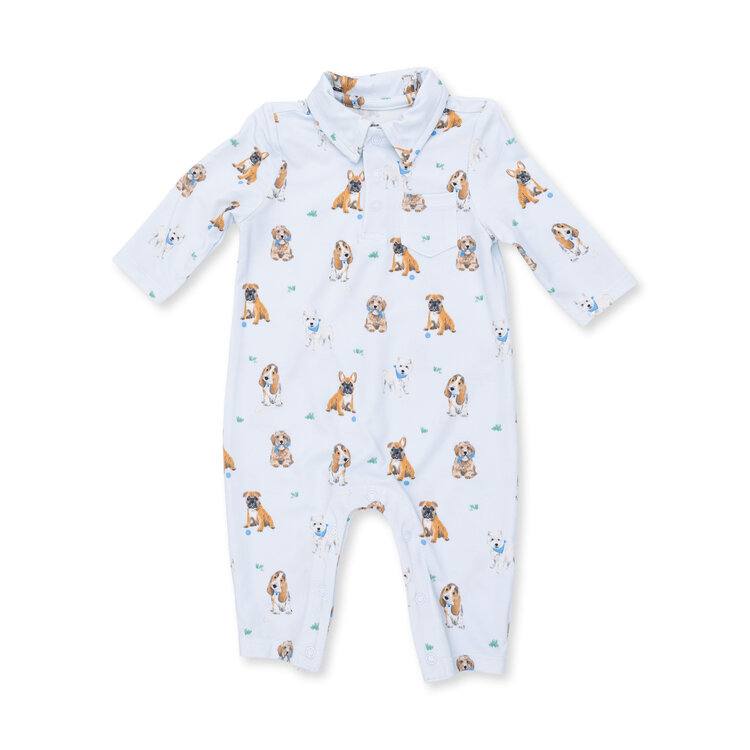 Angel Dear Bestie Dogs Blue Polo Romper