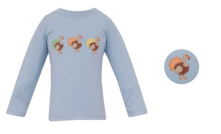 Claire & Charlie Blue Knit Turkey LS Shirt