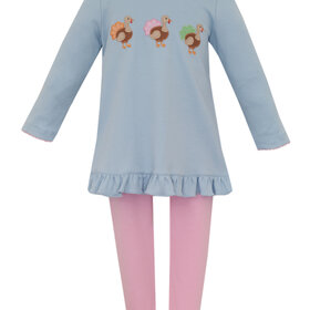 Claire & Charlie Blue Knit Turkey Tunic Set