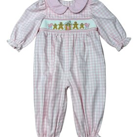 Delaney Pink Check Smocked Gingerbread Romper