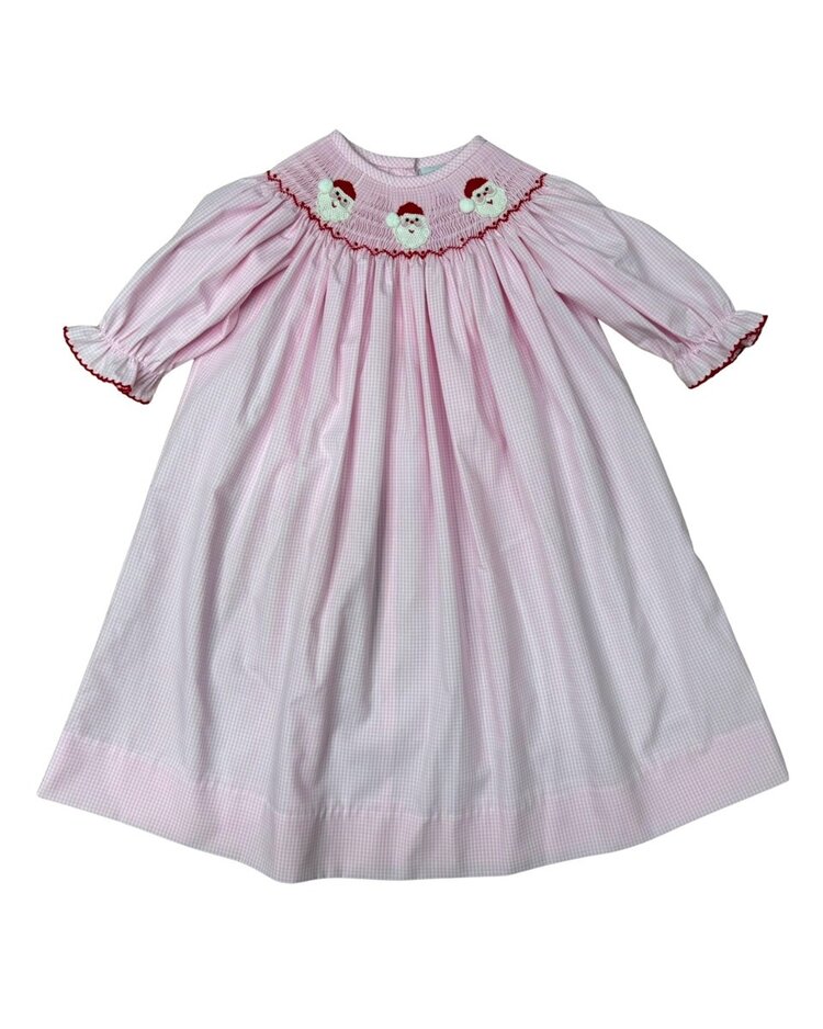 Delaney Pink Santa Smocked LS Bishop Dress