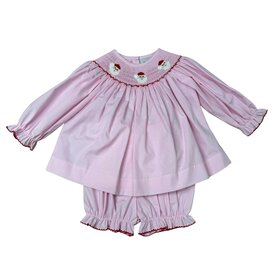 Delaney Pink Santa Smocked Bishop Bloomer Set