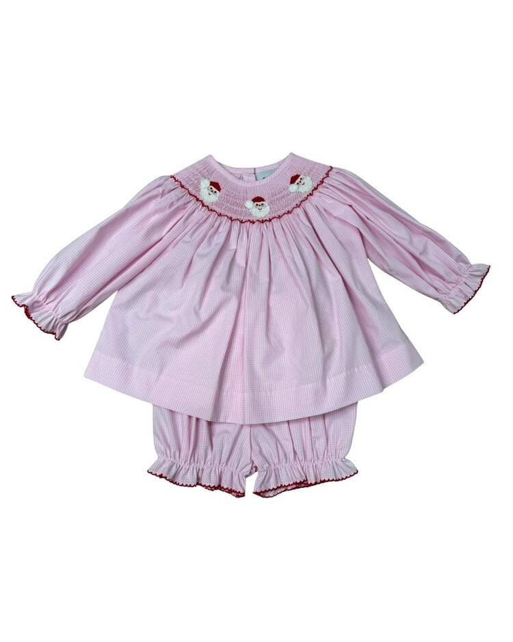 Delaney Pink Santa Smocked Bishop Bloomer Set