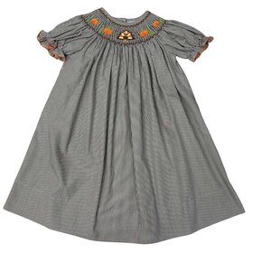 Delaney Brown Check Smocked Turkey & Pumpkin Dress