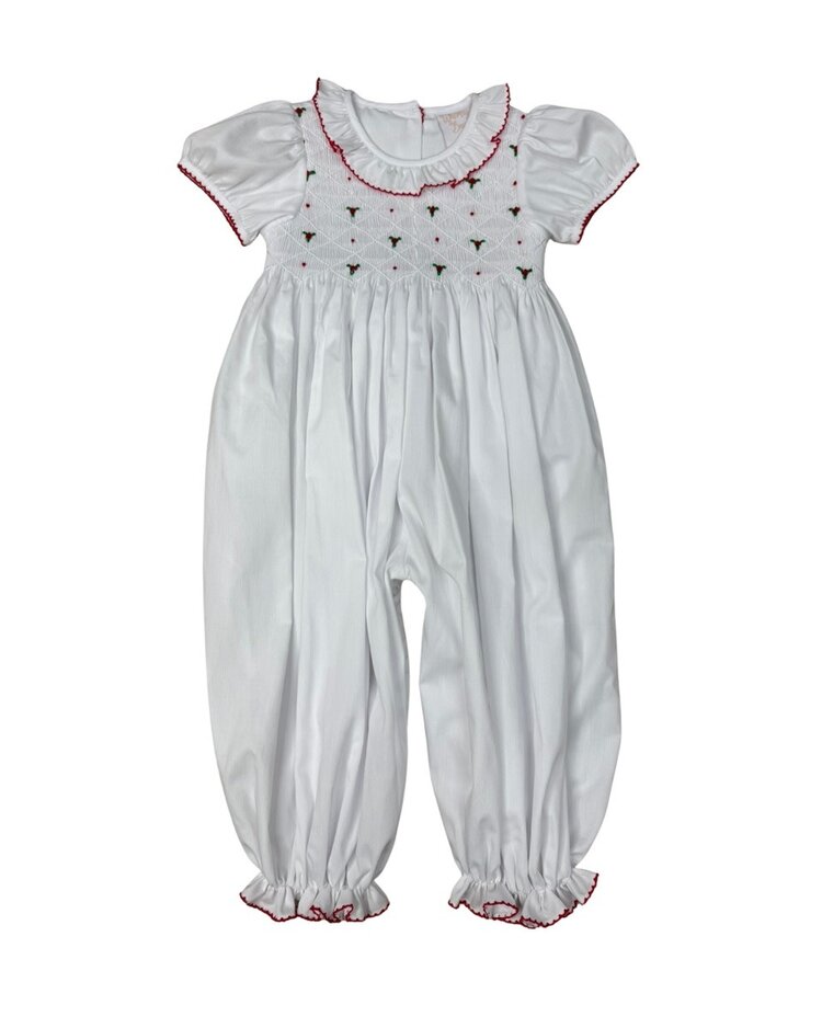 Whimsy Bay Holiday Holly Smocked Ruffle Romper