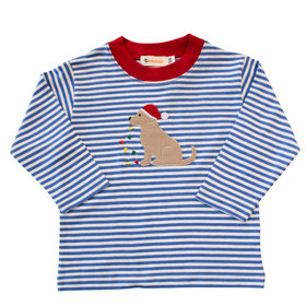 Luigi Kids Dog w/Lights & Santa Hat Blue Stripe LS Shirt